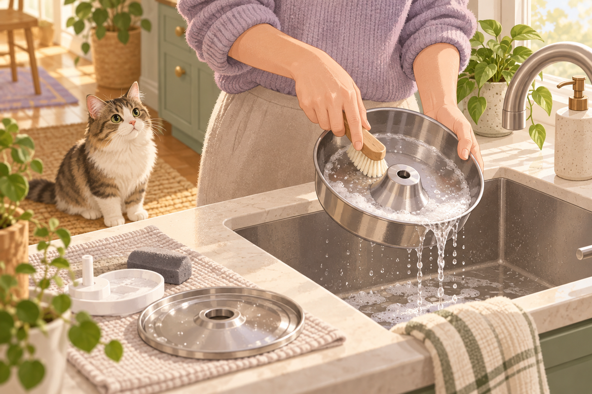 Cleaning a pet fountain bowl
