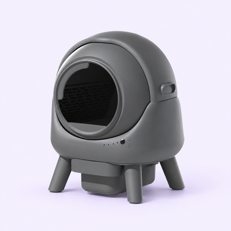 Round App-Controlled Self-Cleaning Litter Box — Grey