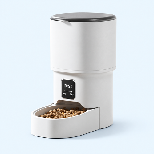 Compact Timer Pet Feeder – Pearl White