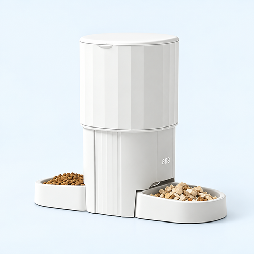7 L Dual-Bowl Timer Pet Feeder — White