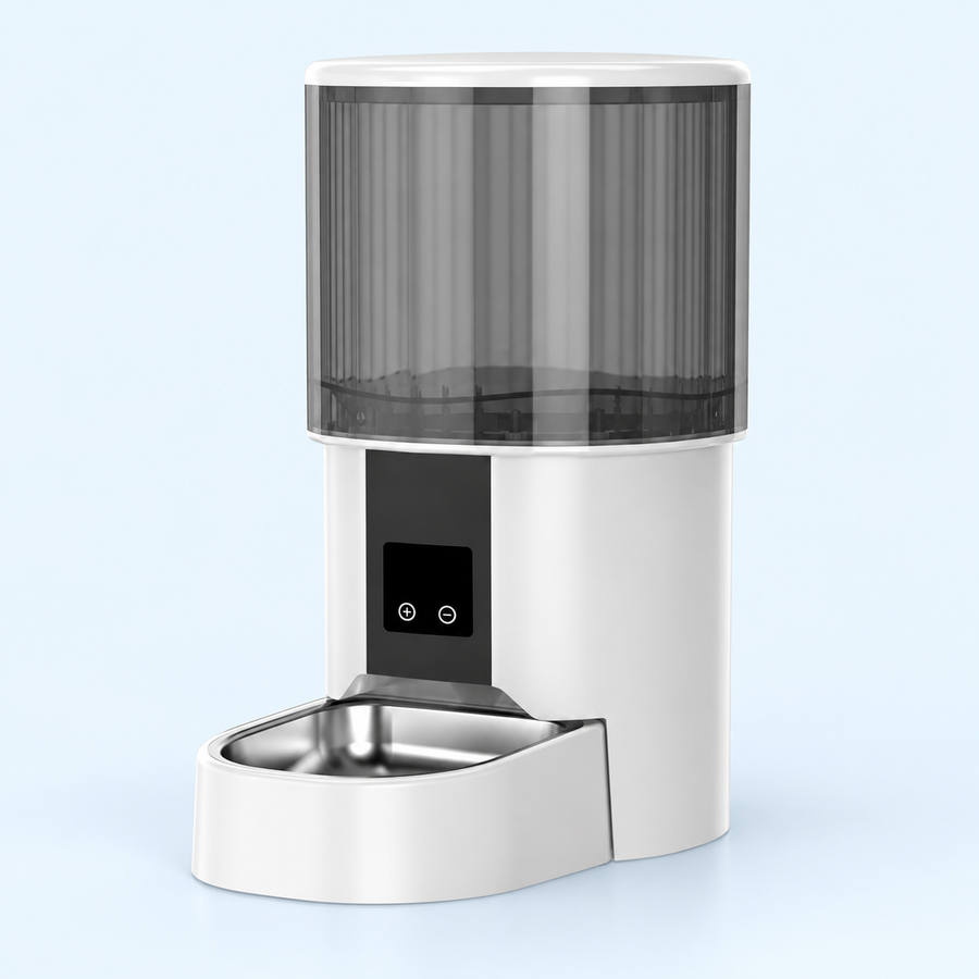 4 L Timer Pet Feeder with Stainless Steel Bowl — White and Smoke
