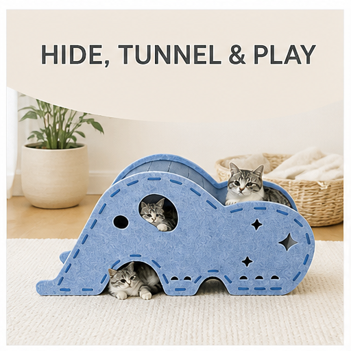 HYGEON ElephantTunnel Felt Cat Hideaway & Play Tunnel