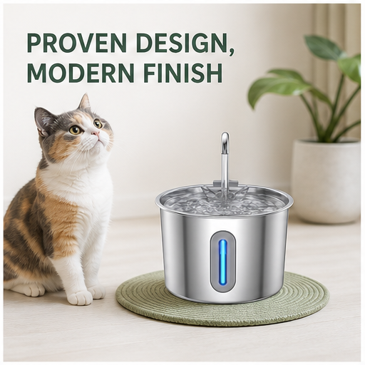 HYGEON AquaSteel 2.2L Stainless Steel Pet Water Fountain