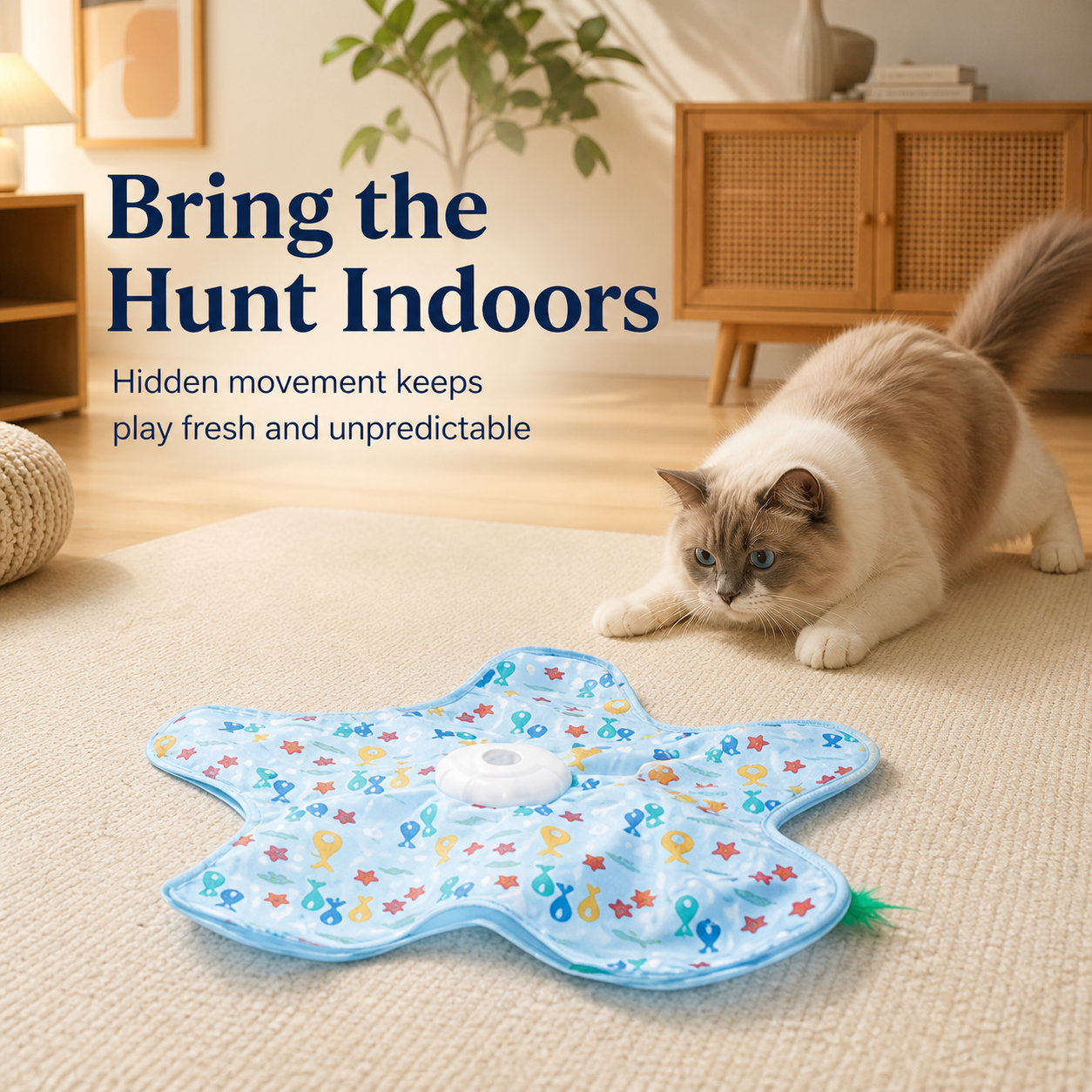 HYGEON HuntStar Rotating Cat Toy with Feather Teaser, 500mAh