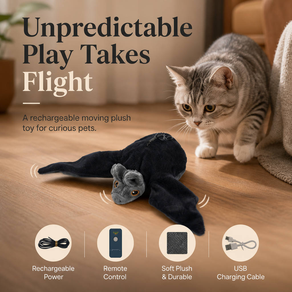 HYGEON NightWing Rechargeable Electric Plush Pet Toy, Black