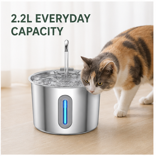HYGEON AquaSteel 2.2L Stainless Steel Pet Water Fountain