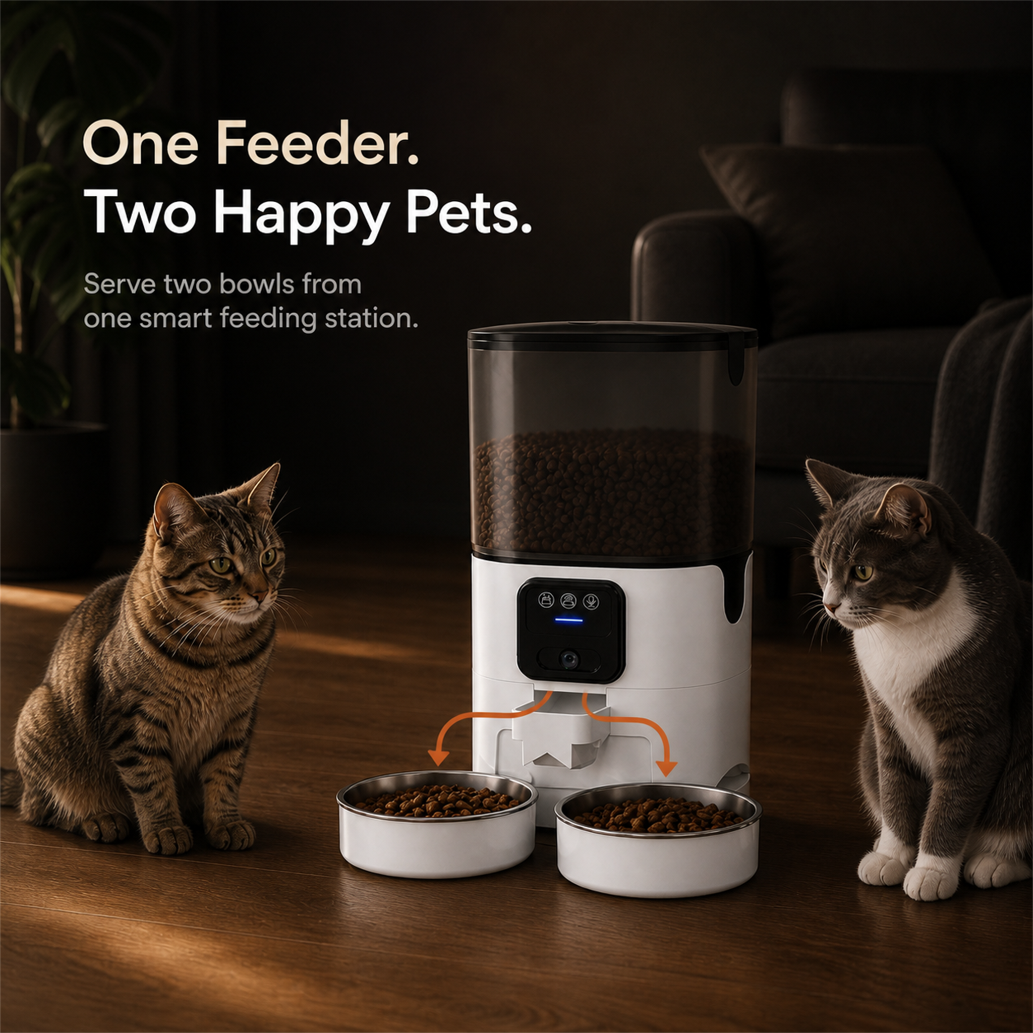HYGEON DuoFeed 7L Smart Pet Feeder with 1080p Camera & Dual Bowls