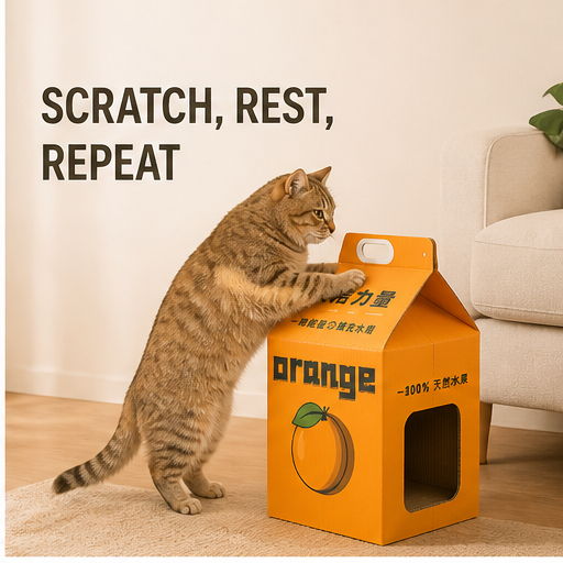 HYGEON CartonHide Fold-Flat Cardboard Cat House & Scratcher