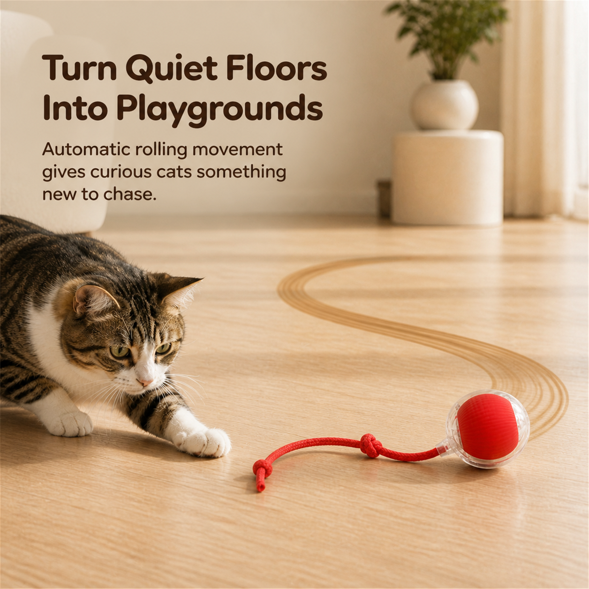 HYGEON RollTail Interactive Cat Ball with Long Cord
