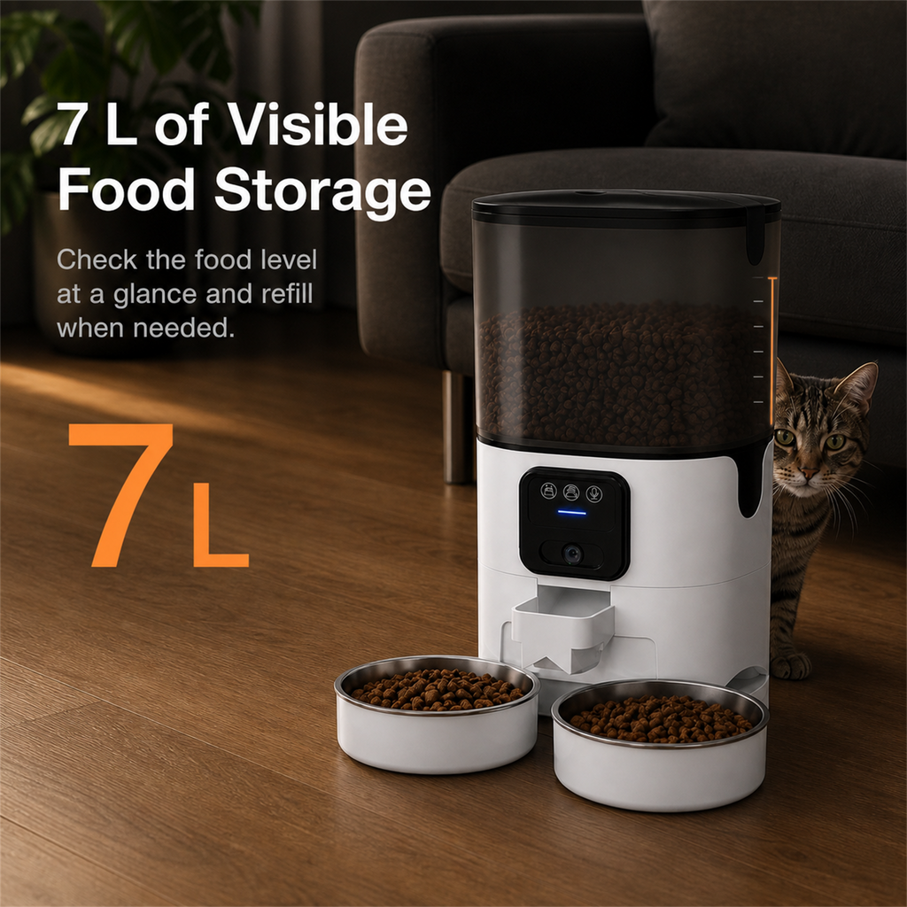 HYGEON DuoFeed 7L Smart Pet Feeder with 1080p Camera & Dual Bowls