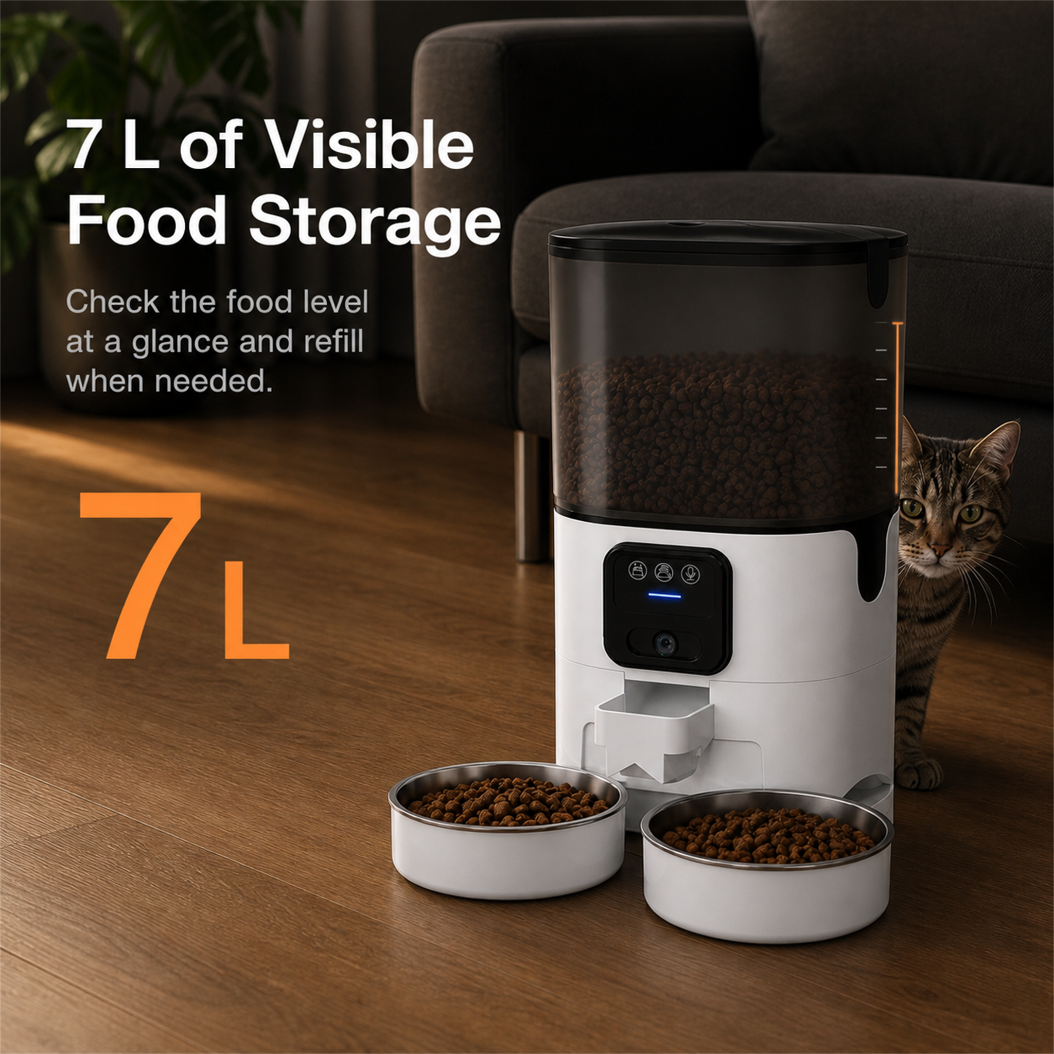 HYGEON DuoFeed 7L Smart Pet Feeder with 1080p Camera & Dual Bowls