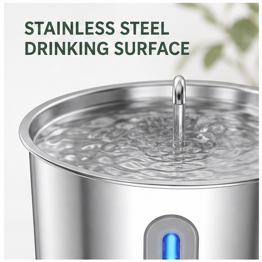 HYGEON AquaSteel 2.2L Stainless Steel Pet Water Fountain