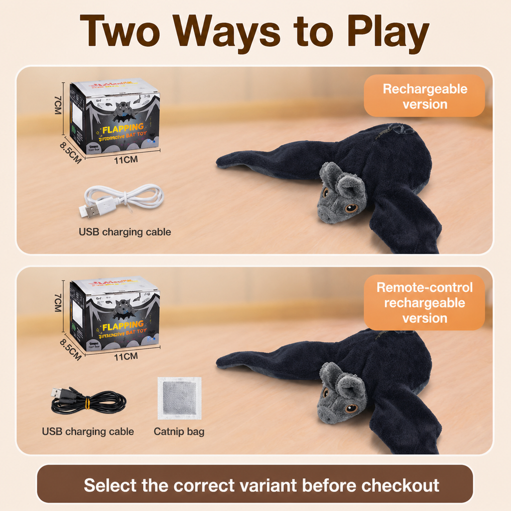 HYGEON NightWing Rechargeable Electric Plush Pet Toy, Black