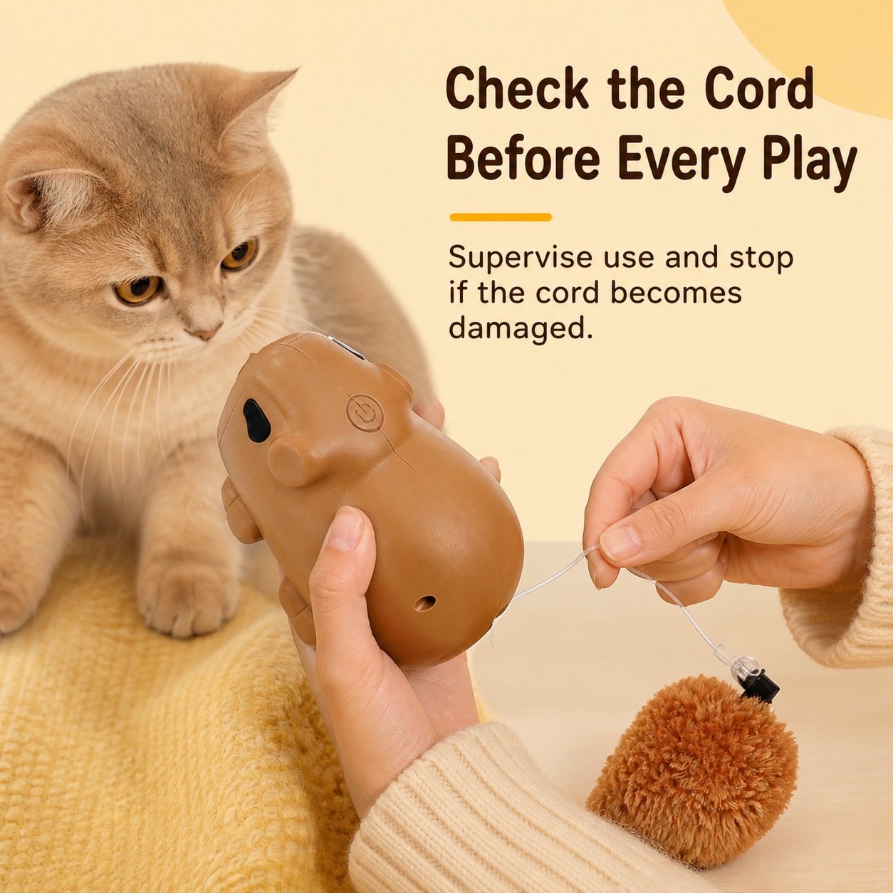HYGEON CapyPlay Automatic Cord Cat Toy, Brown