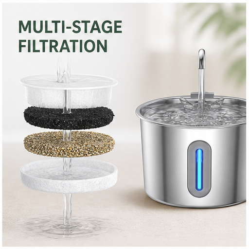 HYGEON AquaSteel 2.2L Stainless Steel Pet Water Fountain
