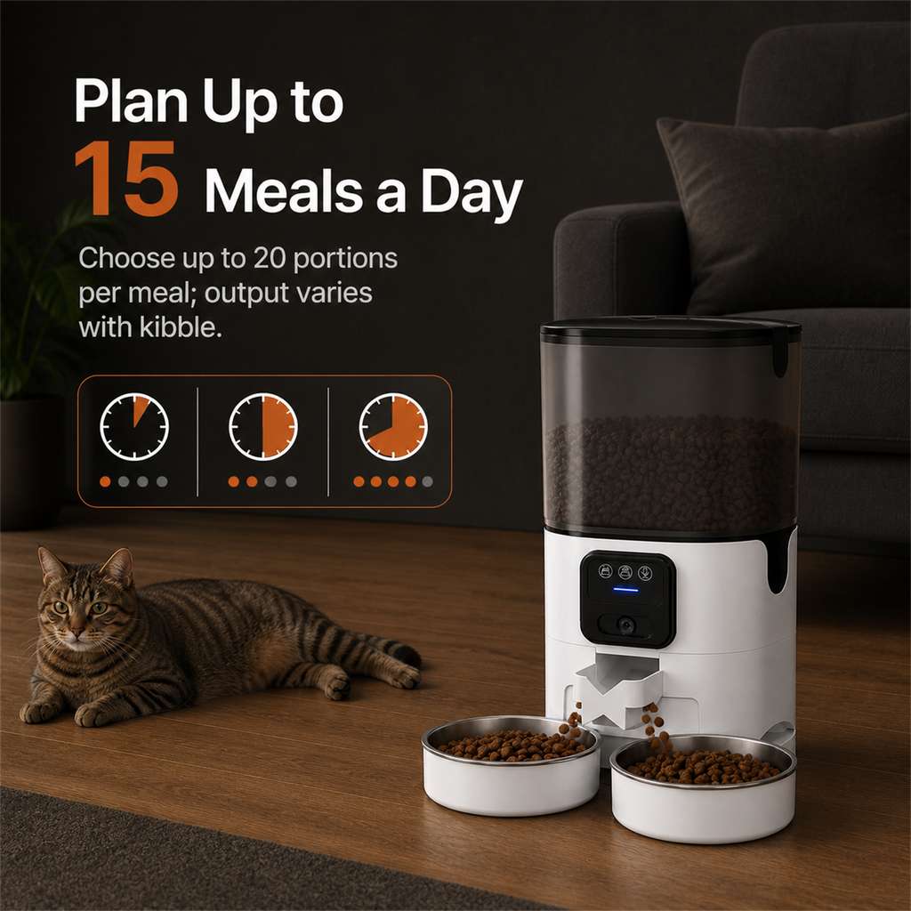 HYGEON DuoFeed 7L Smart Pet Feeder with 1080p Camera & Dual Bowls