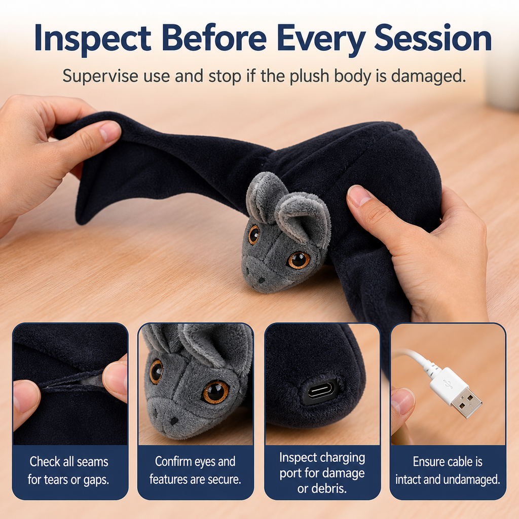HYGEON NightWing Rechargeable Electric Plush Pet Toy, Black