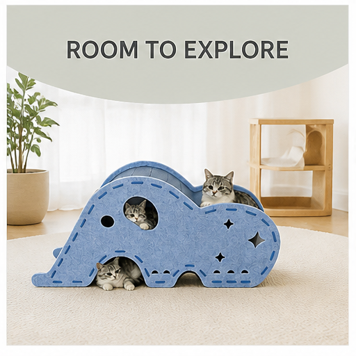 HYGEON ElephantTunnel Felt Cat Hideaway & Play Tunnel