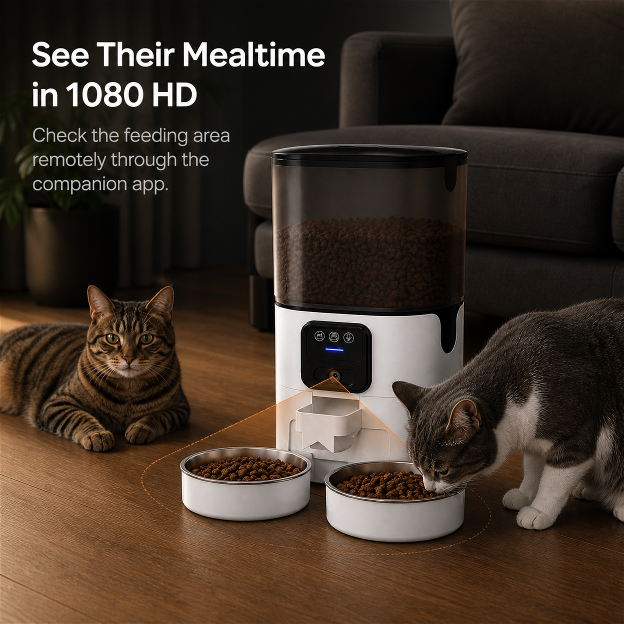 HYGEON DuoFeed 7L Smart Pet Feeder with 1080p Camera & Dual Bowls