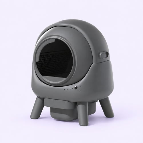 Round App-Controlled Self-Cleaning Litter Box — Grey