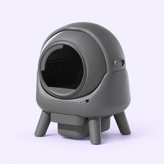 Round App-Controlled Self-Cleaning Litter Box — Grey