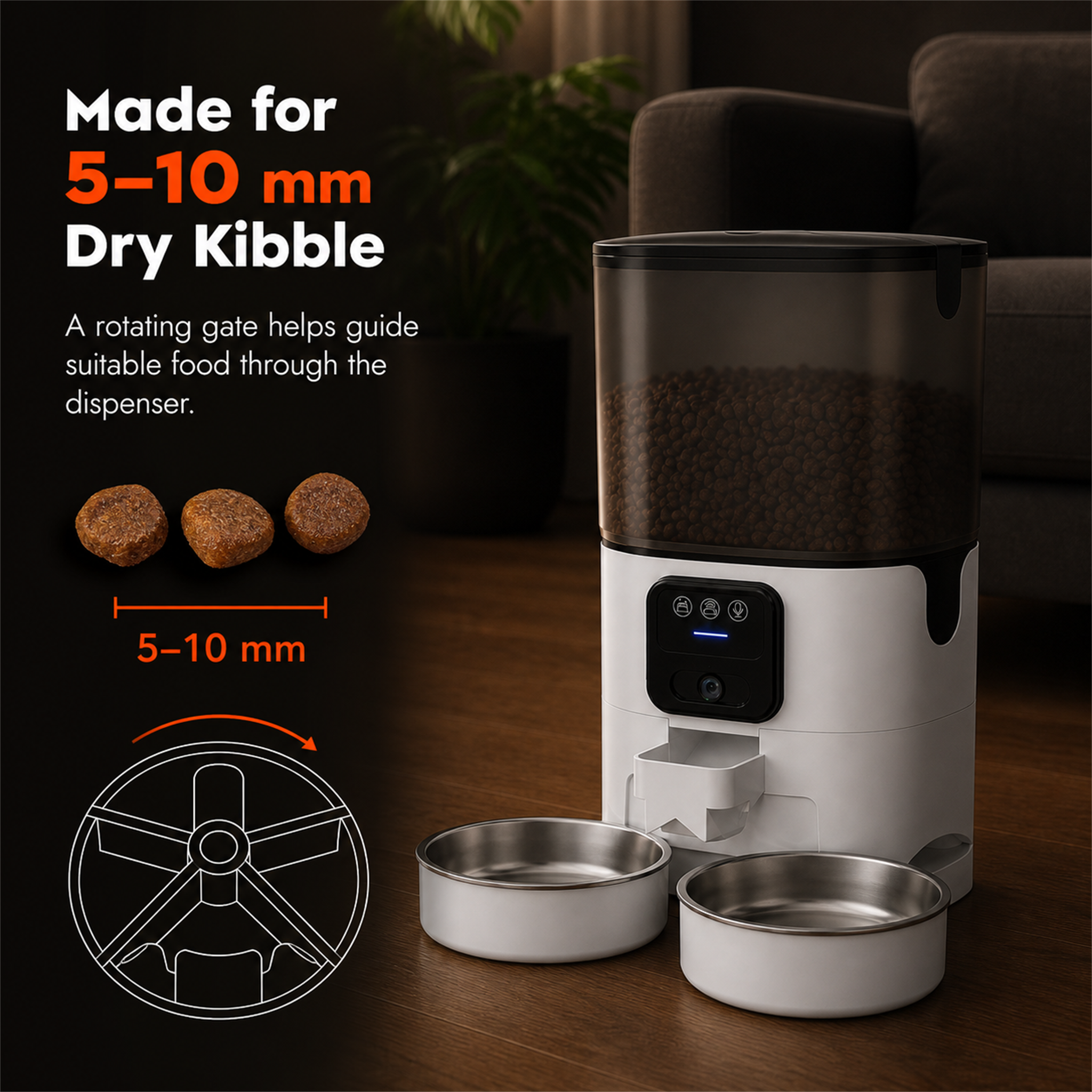 HYGEON DuoFeed 7L Smart Pet Feeder with 1080p Camera & Dual Bowls