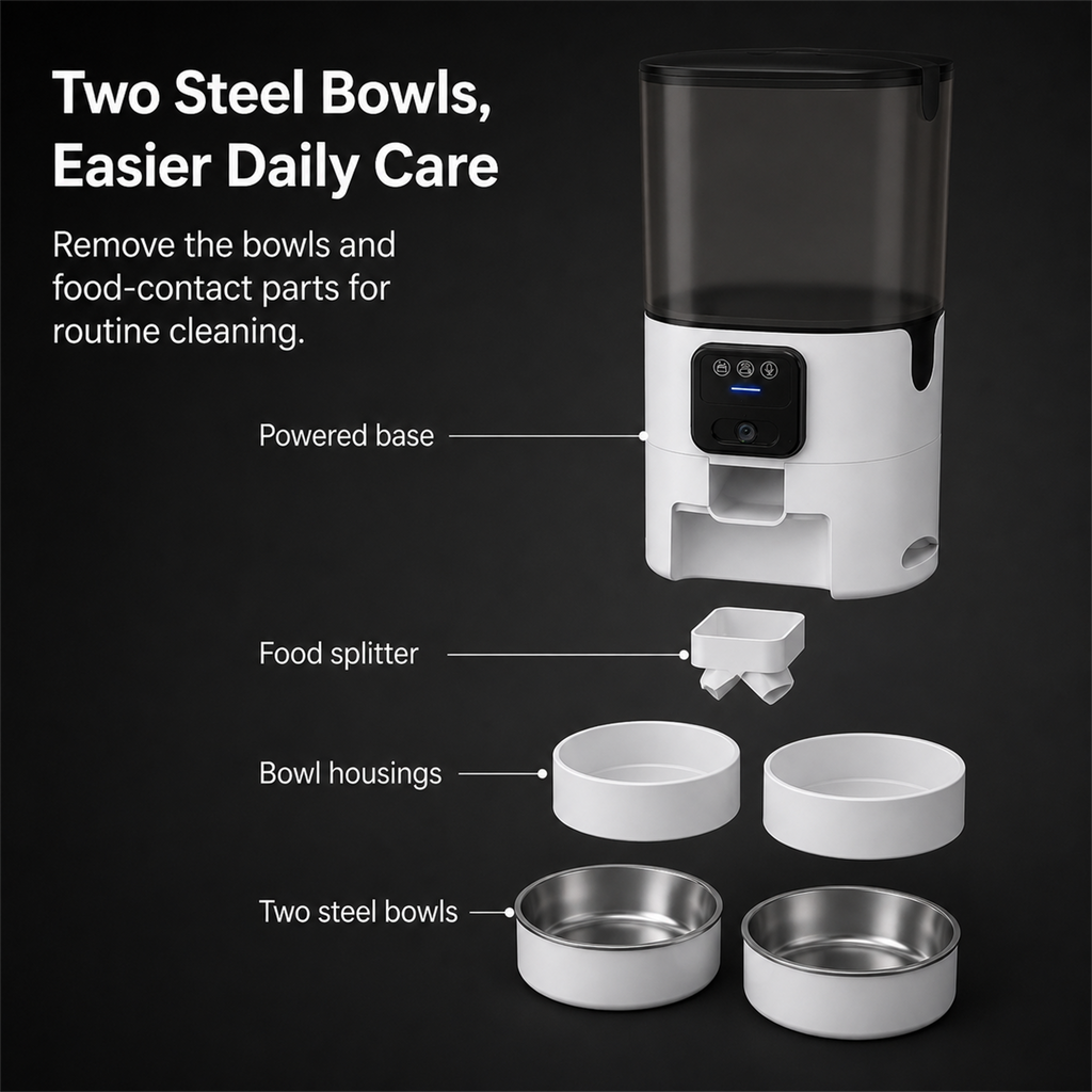 HYGEON DuoFeed 7L Smart Pet Feeder with 1080p Camera & Dual Bowls
