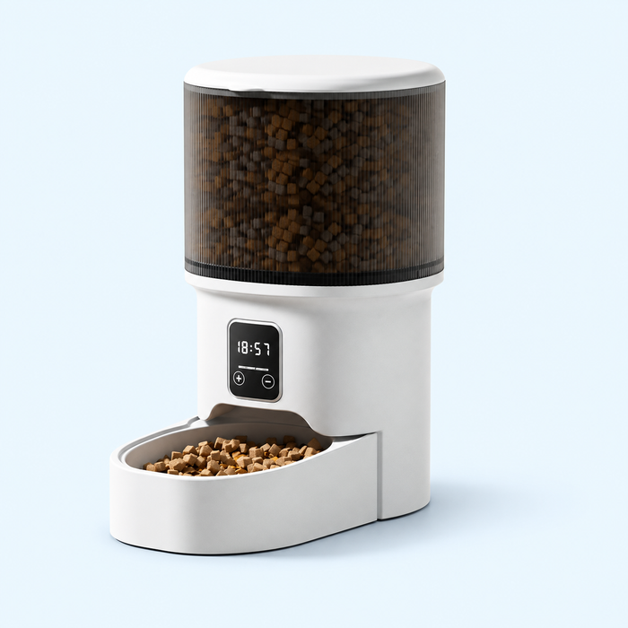 Compact Timer Pet Feeder – White and Smoke