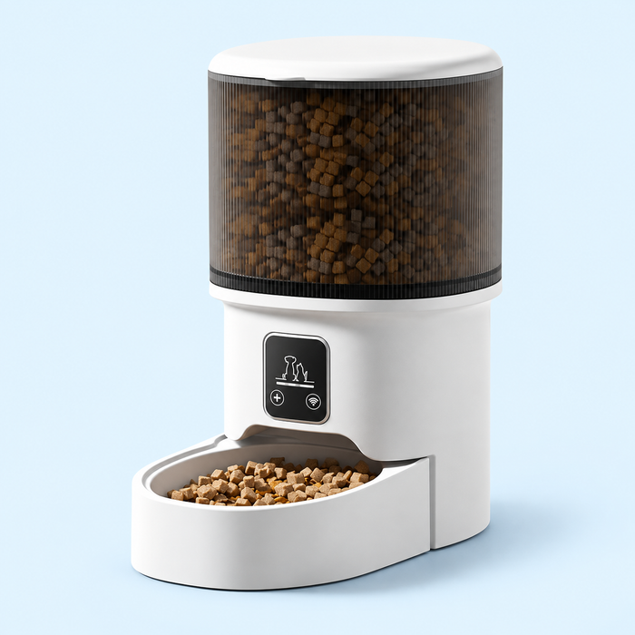 Compact Wi-Fi Pet Feeder – White and Smoke