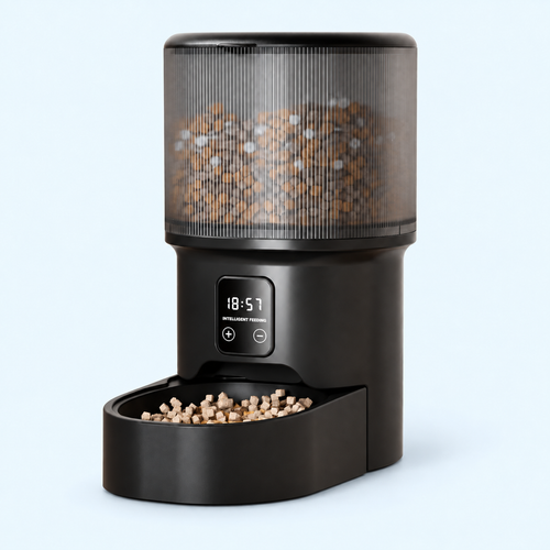 Compact Timer Pet Feeder – Black and Smoke