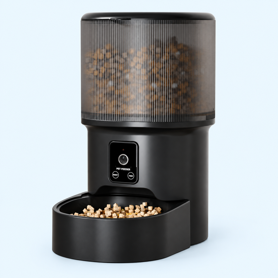 Compact Camera Wi-Fi Pet Feeder – Black and Smoke