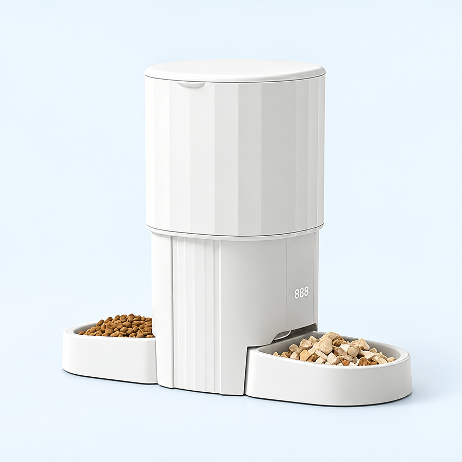 7 L Dual-Bowl Timer Pet Feeder — White