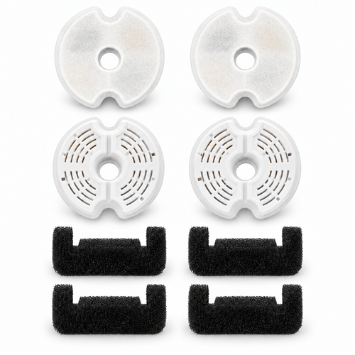 Notched Round Fountain Filter Set — 4 Filters + 4 Pump Sponges