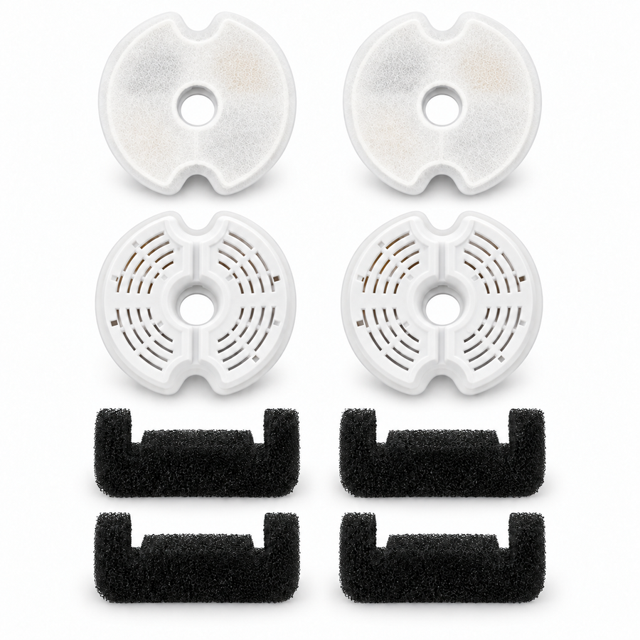Notched Round Fountain Filter Set — 4 Filters + 4 Pump Sponges