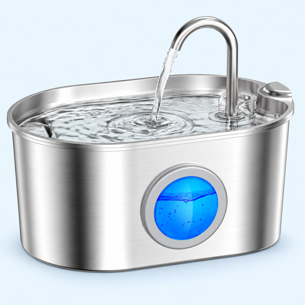 HYGEON AquaSteel Runway Arc Round Window 2.2L Pet Water Fountain