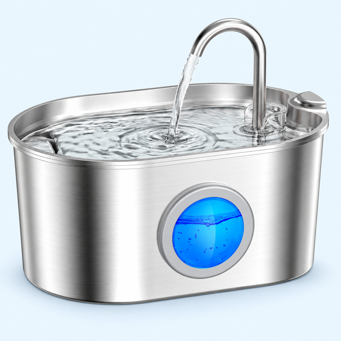 HYGEON AquaSteel Runway Arc Round Window 2.2L Pet Water Fountain